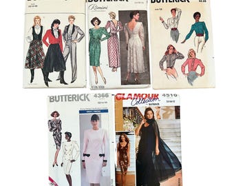 ヴィンテージ 1980年代 90年代 5枚セット 未カット Butterick Misses' Patterns 4566 2902 3338 4366 4510 // サイズ M L 12-14-16