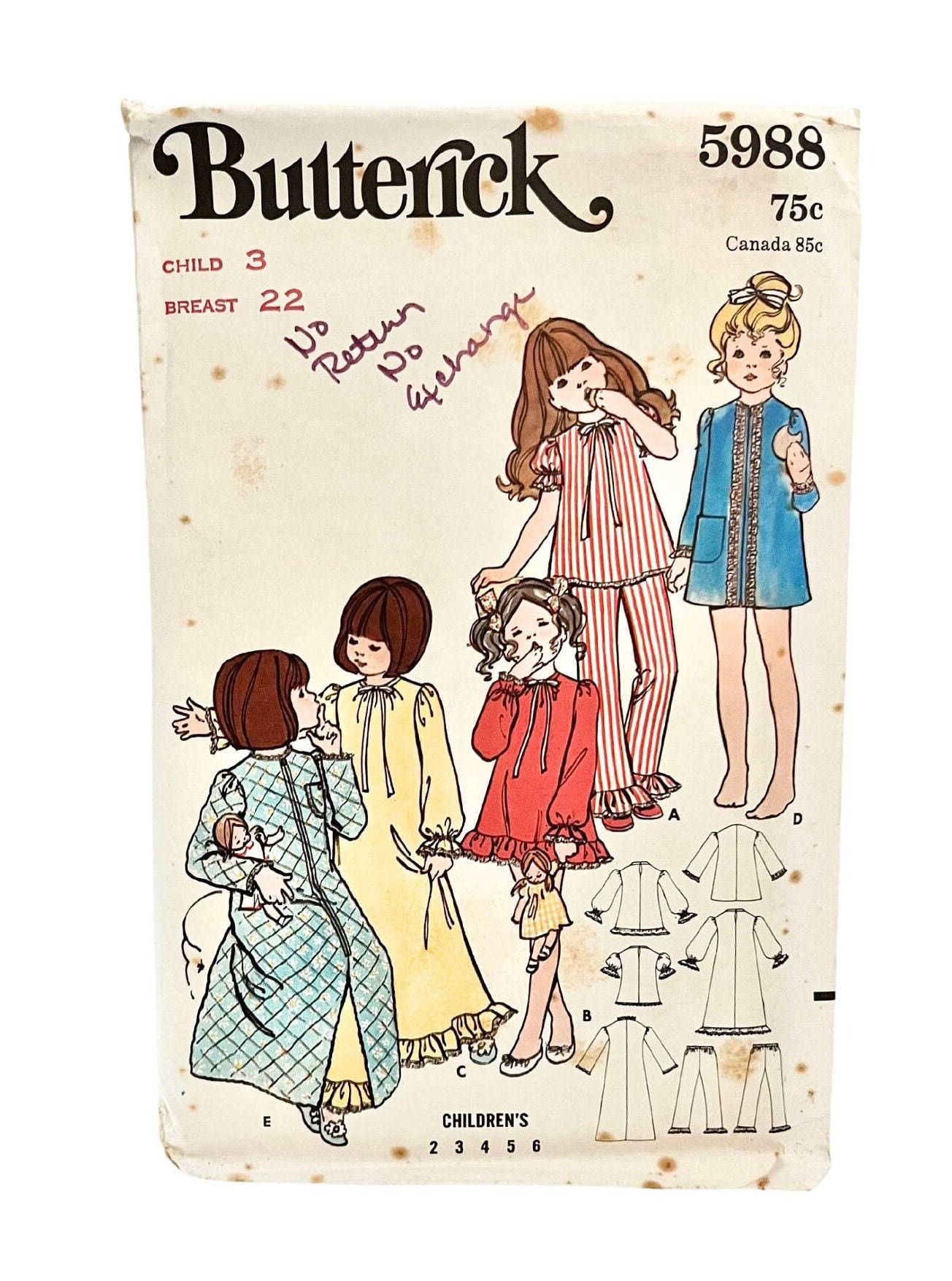Vintage 1960s 70s Butterick Toddler Girls' Nightgown Pajamas and Robe ...