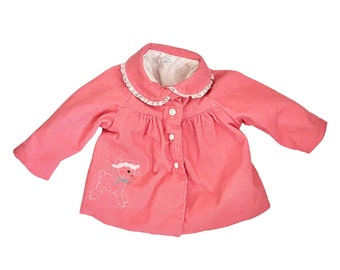 Vintage 1960s Toddler Girls' Pink Corduroy Embroidered Lamb Jacket // 12-18 Months