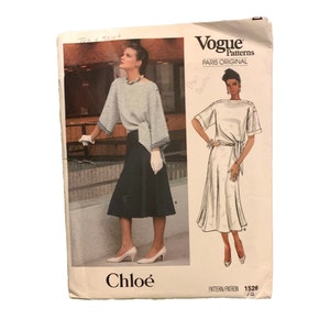 Vintage UNCUT 1986 Vogue Paris Original Chloe Top and Skirt Pattern 1526 Size 12 (34" Bust)