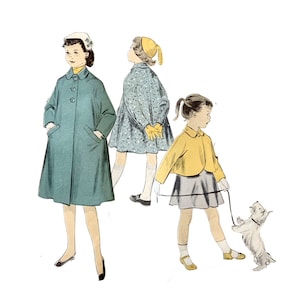 May include: Three girls wearing coats and hats. One girl is walking a small white dog on a leash.