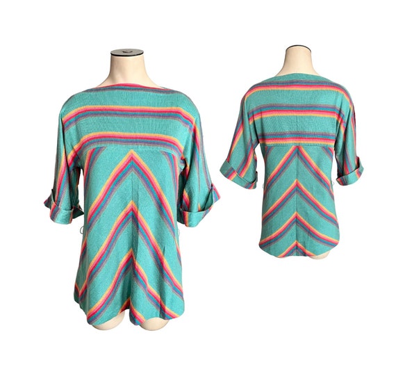 Vintage 1970s Misses' Aileen Turquoise Yellow Tea… - image 1