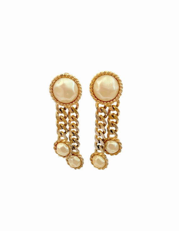 Vintage 1980s Les Bernard Gold Chain Drop Earrings - image 1