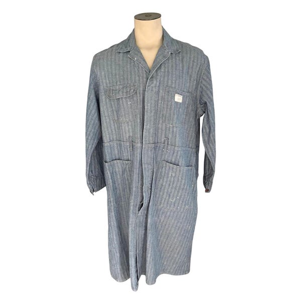 Vintage 1970s JC Penney Men's Big Mac Railroad Stripe Denim Work Jacket // Size 44R