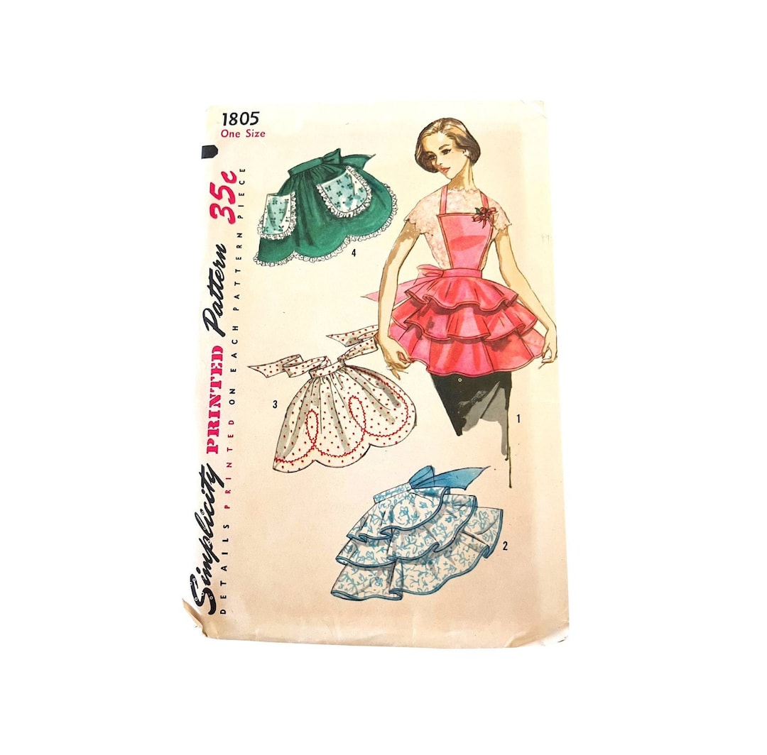 Vintage 1956 UNCUT FF Simplicity Misses' Apron Pattern 1805 // One Size ...