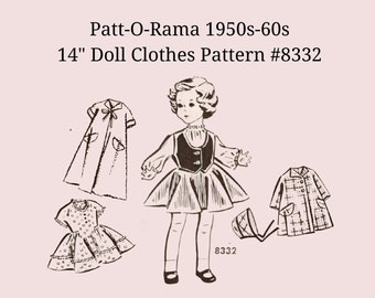 Vintage 1950s Patt-O-Rama Mail Order Doll Clothing Pattern 8332 // Size 14" Tall