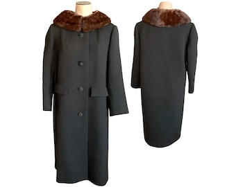 Vintage 1960s Sycamore Black Wool Coat with Mink Collar // XS S M