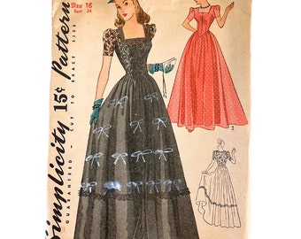 Vintage 1942 Simplicity Misses' Dance Frock Dress Pattern 4065 // Size 16  (34" Bust) - Etsy