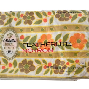 Vintage 1970s Cannon Royal Family New Old Stock Full Size Fitted Sheet Harvest Avocado