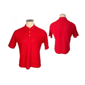 Vintage 1970s 80s Slammer USA by Munsingwear Red Polyester Cotton Polo // Size Large