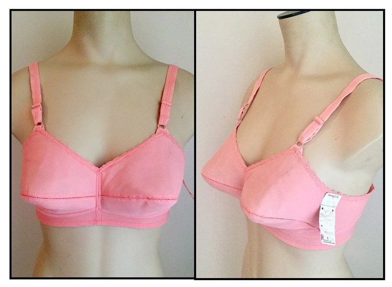 Vintage 1950s 1960s Coral Pink Perma-Lift by Kayser Bullet Bra 32C Deadstock New old Stock