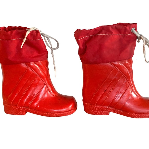 vintage Enfants des années 1970 Stride Rite Bottes de pluie en caoutchouc rouge Galoshes // Taille 7 18 Mois