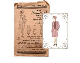 Vintage 1923 Butterick Juniors' Three Piece Jacket Ensemble Pattern 2975 Size 14 (32" Bust)