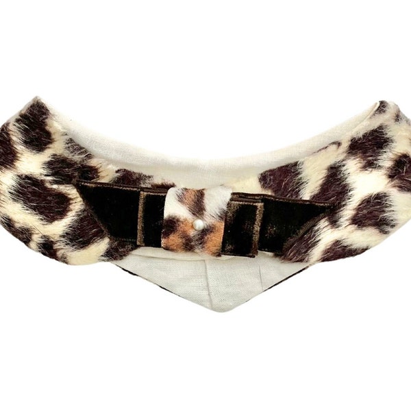 Vintage 1950s 60s Coed Collars Animal Print Leopard Dickie Collar with Brown Velvet Accent