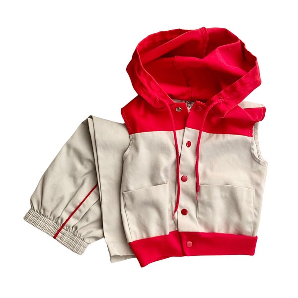 Vintage 1980s Toddler Athletic Vest and Pants Set Red Khaki Atlanta Knitting Mills // Size 2T