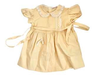 Vintage 1940s 50s Twinkle Frocks by Kiddies Pal Toddler Girls' Yellow Dress // Size