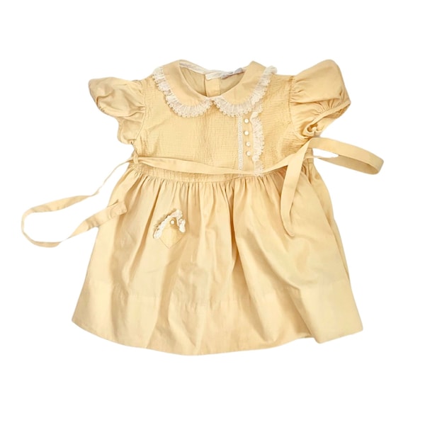 Vintage 1940s 50s Twinkle Frocks by Kiddies Pal Toddler Girls' Yellow Dress // Size