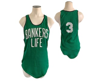 Vintage 1920s 30s Basketball Jersey "Bankers Life" Lowe & Campbell Knit 34" Chest