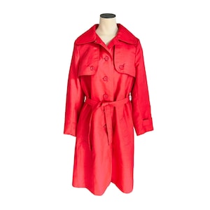 Vintage 1960s 70s Hovland Swanson Red Nylon Trench Coat // Size Small Medium