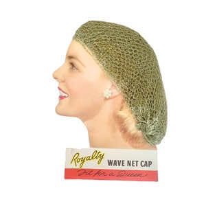 Vintage 1950s Green Royalty Wave Net Cap Point of Sale Display and Product Hair Nets