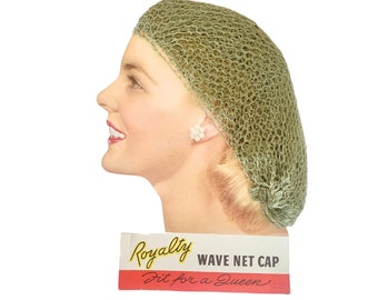 Vintage 1950s Green Royalty Wave Net Cap Point of Sale Display and Product Hair Nets