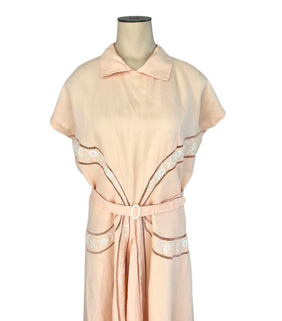 Vintage 1950s Peach Cotton Patio Dress White Embroidery // Size M L 8 10 12  - Etsy