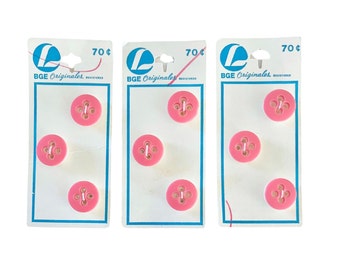 Set vintage anni '60 di 9 bottoni rotondi BGE Originales rosa e bianchi New Old Stock // Diametro 5/8"