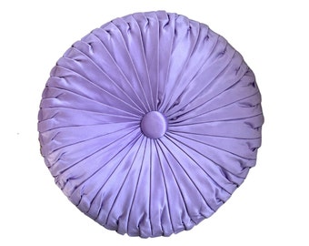 Vintage 1960s Light Purple Satin Smocked Pleated Pillow 13" Round