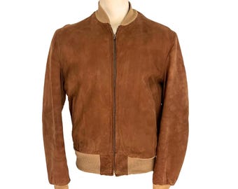 Vintage 90s Italian Suede Bomber Jacket: Men's XL Brown Leather