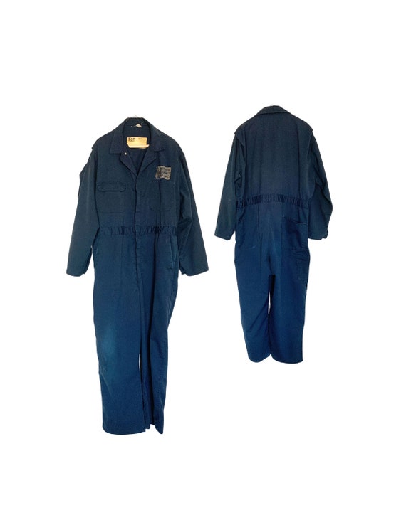 Vintage 1970s Men's Lee Union-Alls Navy Blue Polye