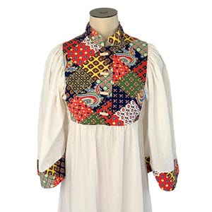 Vintage 1960s 70s Misses' Peggy Barker  Patchwork Look Cotton Dress // Size XS 0 2