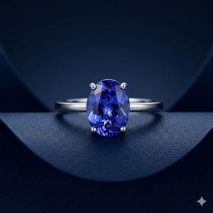 AAAA Tanzanite Solitaire Ring in 14K Solid White Gold, Tanzanite Engagement Ring, December Birthstone Ring, Gift for Her, Minimalist Jewelry