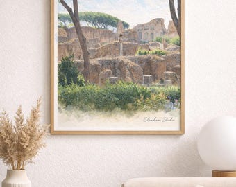 Römische Ruinen Aquarell Druck | Vintage Italienisches Reiseplakat
