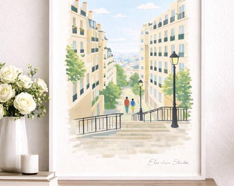 Montmartre Paris Print – Minimalistische Linien Kunst, modernes Wohndekor (Digitaler Download)
