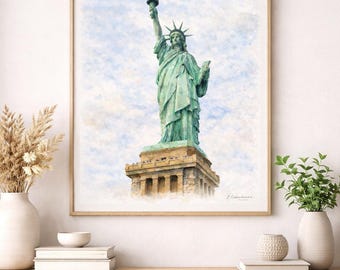 New York Freiheitsstatue Aquarell Druck