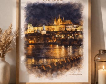 Aquarell Prag Poster-Tschechische Republik Wall Art- Print
