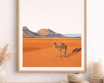 Sahara Minimalistisches Poster-Wüste Wandkunst-Kamel Druck