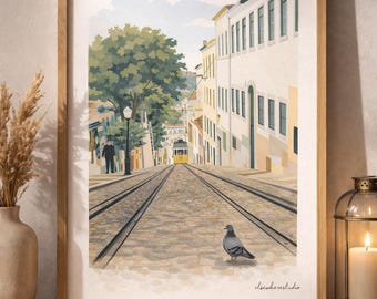 Lissabon Portugal Wandkunst - Minimalistisches Reiseposter - Druckbare Kunst