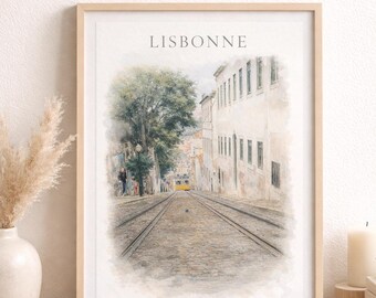 Lissabon Aquarell Poster - Portugal Wall Art - Tram Print