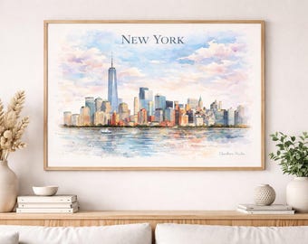 New York Skyline Aquarell Druck – Manhattan Stadtbild Wandkunst – Reiseposter – Digitaldownload