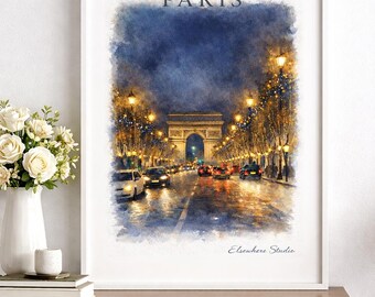 Paris Champs-Élysées Aquarell Druck | Französisches Reise Poster (Digitaler Download)