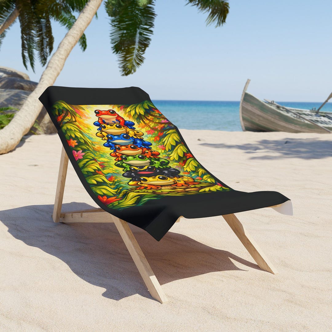 Frog Cloth Rainbow Dart Frogs Beach Towel | Colorful Tropical Frog Pattern - Etsy