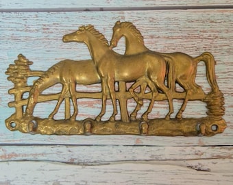 Llavero de latón vintage con forma de caballo, perchero de pared, organizador de 4 ganchos.