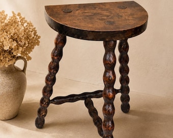 Antique Barley Twist Stool, Side Table, Rustic Plant Stand, Wooden Accent Stool, Farmhouse Decor