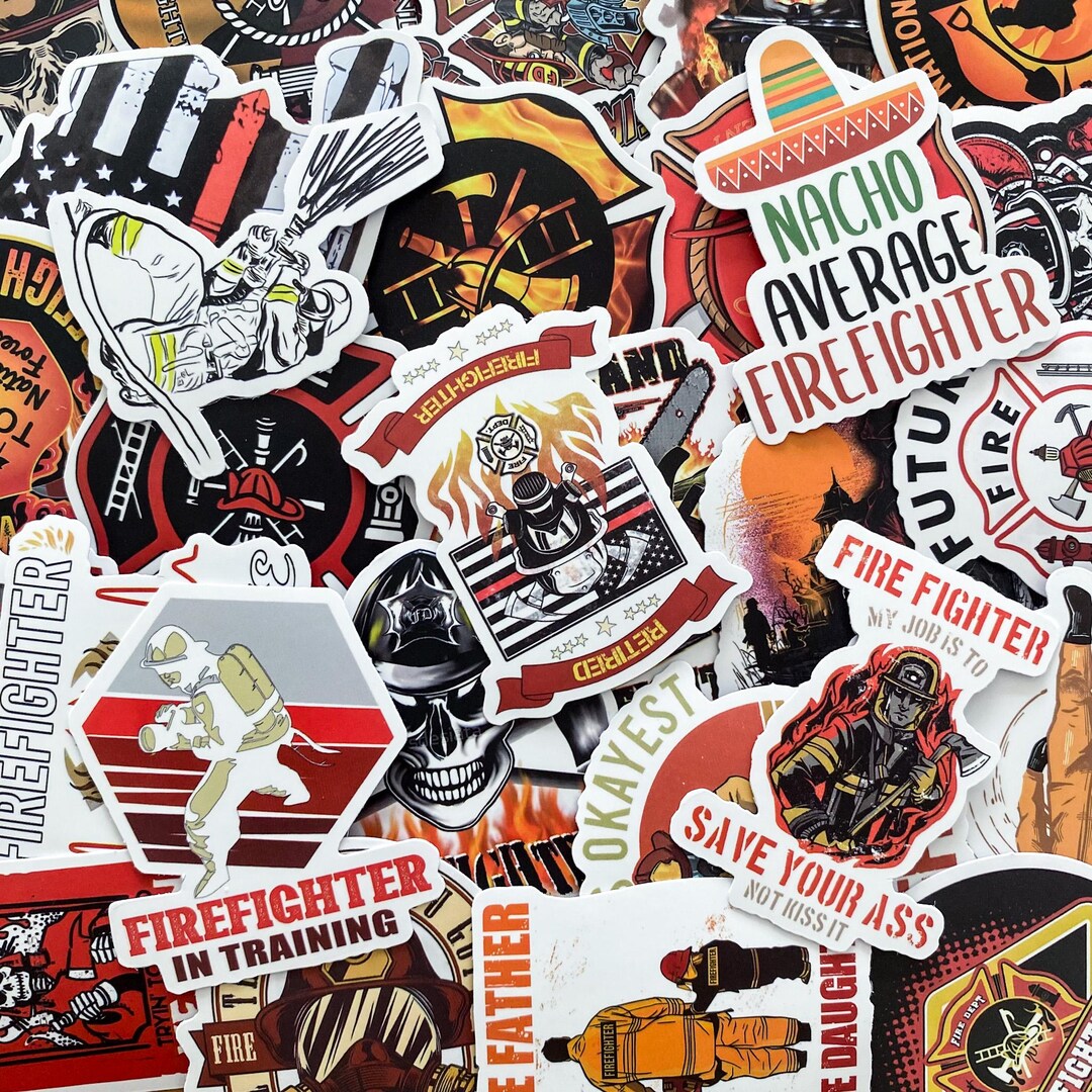 Fire Stickers 50pcs Firefighter Stickers Pack, Fireman Helmet Stickers, Rescue Hero ...