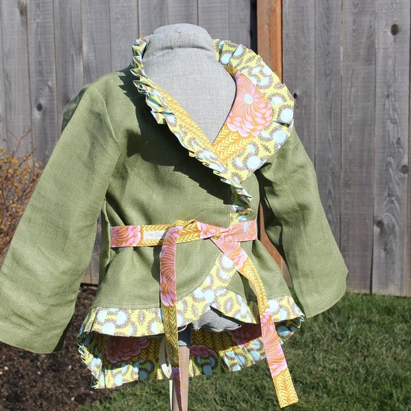 The Ruffle Jacket in Bloom - Boutique European Linen Ruffle Jacket Little Girl Size 3T