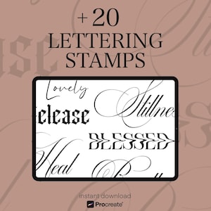 Tattoo Lettering Procreate Stamps – 20 Lettering Stamp Brushes for Tattoo Design | Script & Gothic | Instant Download