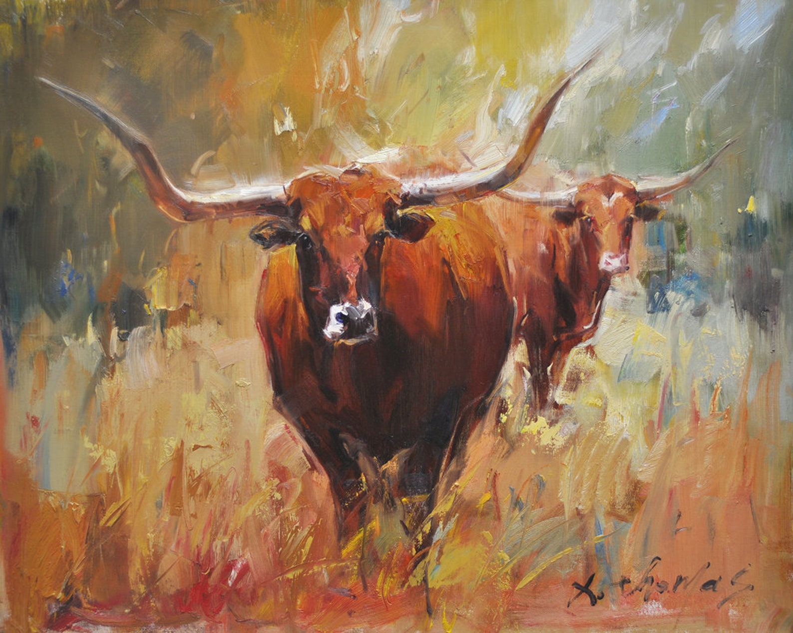 Texas Longhorn Cow Painting on Canvas Original Oil Painting Etsy