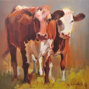 Große Kuh Original Ölgemälde auf Leinwand, Rustikaler Tier Kunstdruck, Bauernhaus Home Wall Art Dekor, 30x30&quot;