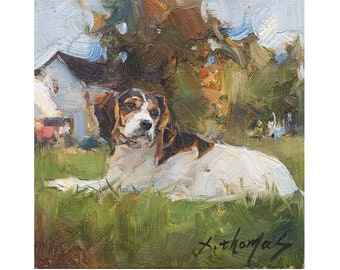 Pet Portrait SeriesOil Painting dog Original Art farm Animals on Canvas  6x6”